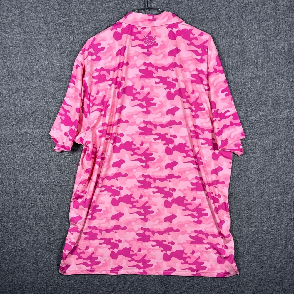 Tattoo Golf Polo Shirt Mens 2XL Pink Camo Skull Crossbones Performance Stretch - Picture 8 of 9